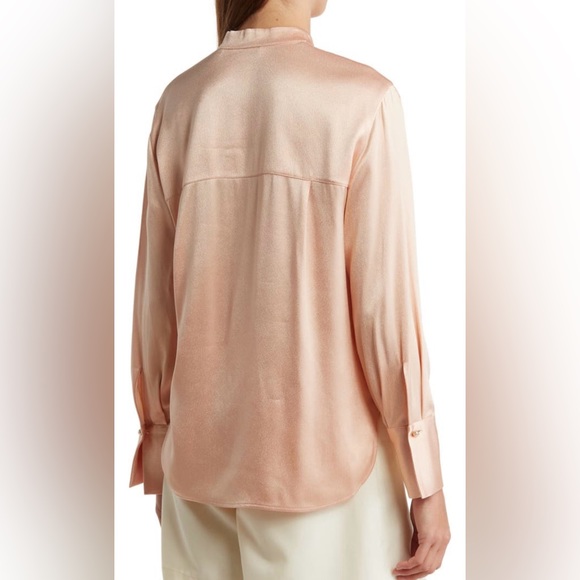 Vince Relaxed band collar button up shirt-long sleeves-large color peach Opal - Picture 2 of 8